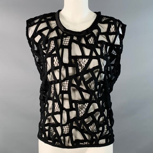 IRO Size 8 Black Mesh Geometric Sleeveless Crew Neck Casual Top - Picture 1 of 6